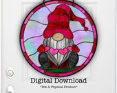 Valentine 39 s Day Gnome, quot Stained Glass quot , Sublimation Door Hanger Design, Printable, PNG File, Digital Download