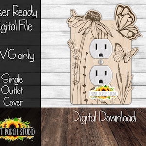 Laser File, Outlet Cover, Wall Plate, Flowers and Butterflies, SVG, Digital Download