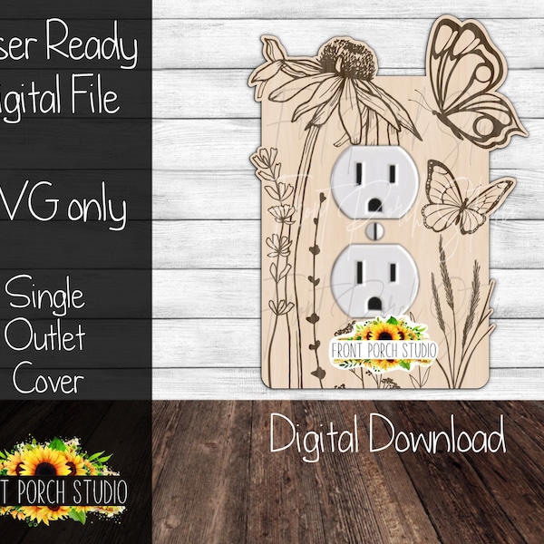 Laser File, Outlet Cover, Wall Plate, Flowers and Butterflies, SVG, Digital Download