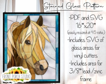 Stained Glass Pattern, Horse, Digital Download, PDF SVG