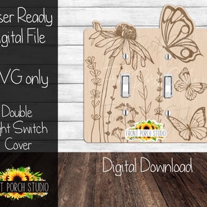 Flowers and Butterflies, SVG, Double Light Switch Cover, Digital Download, Laser File