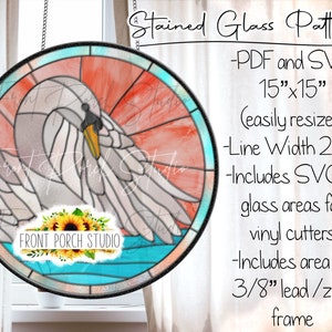 Stained Glass Pattern, Swan in Water, Digital Download, PDF SVG