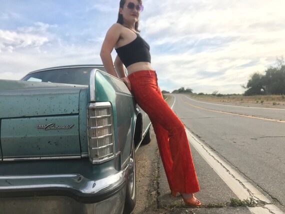 Crushed galactic orange velvet pants vintage