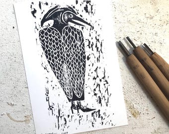 Cloaked Bird Woodblock Print
