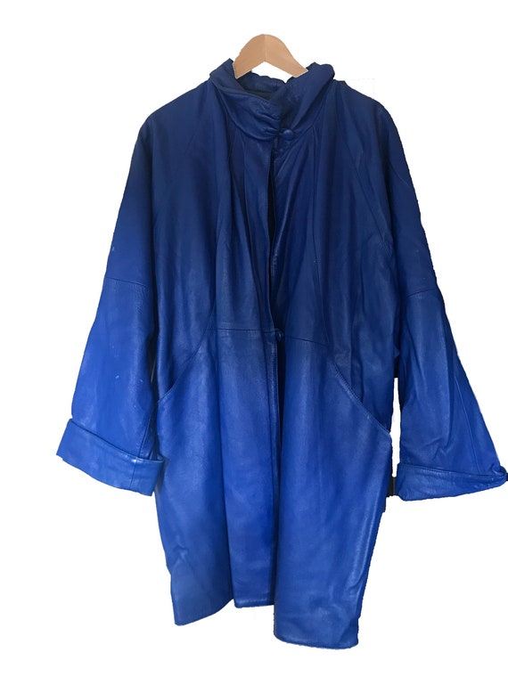 Blue Leather 80s Coat