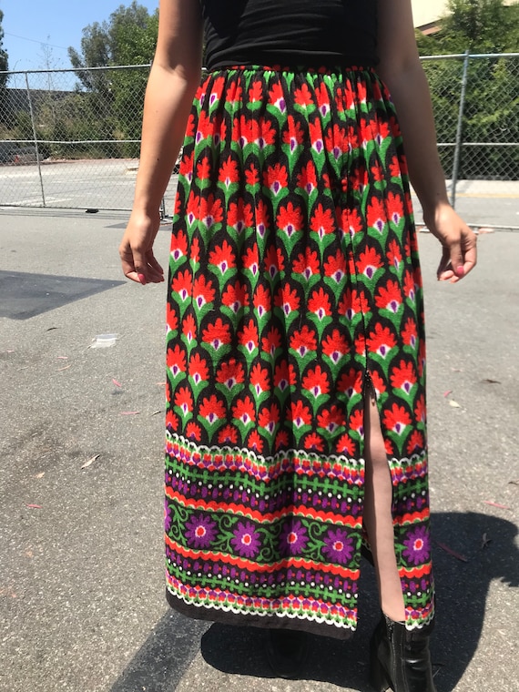 1970s psychedelic felt zip up Skirt
