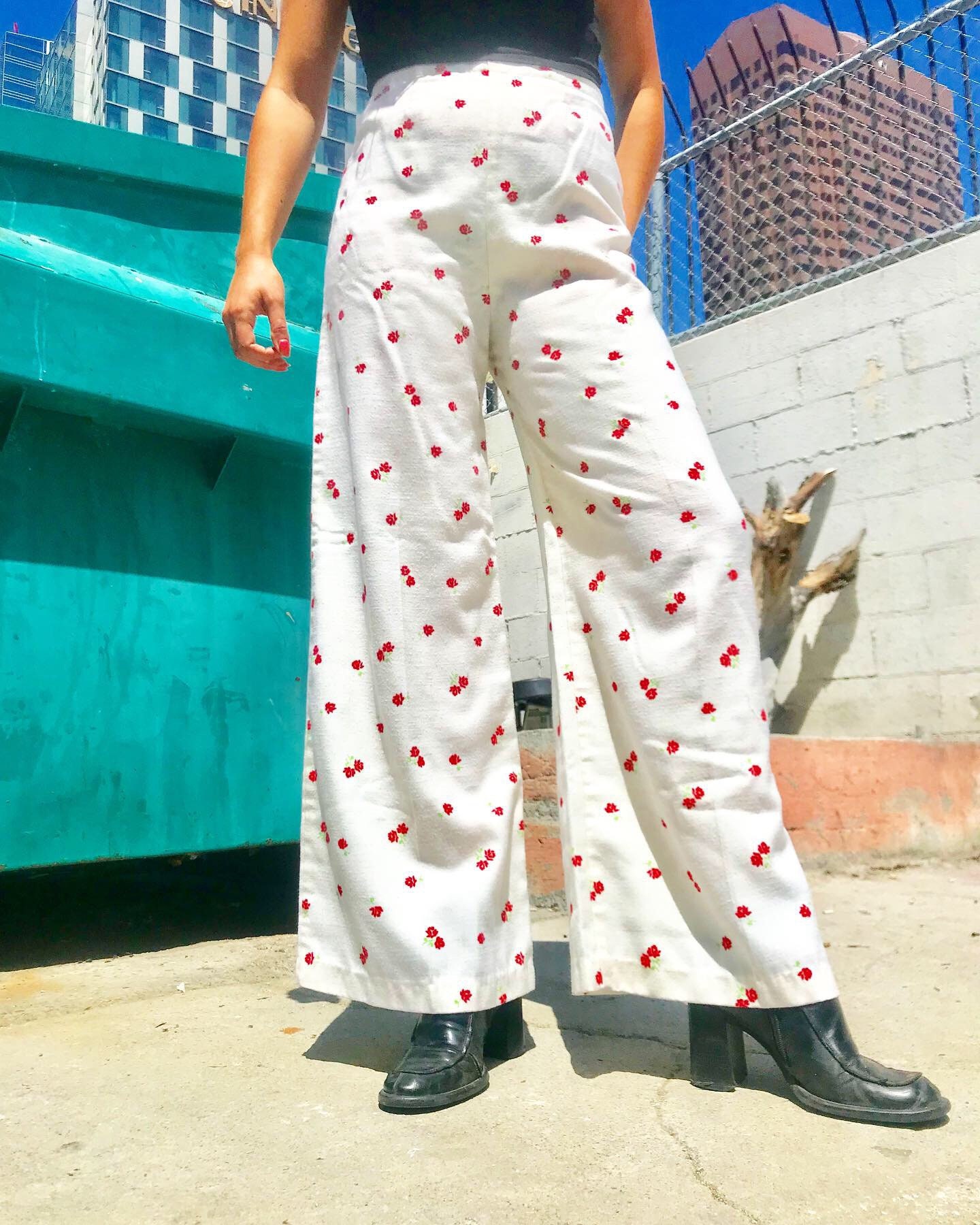 1970s Rose Print Wide Leg Pant. | Etsy