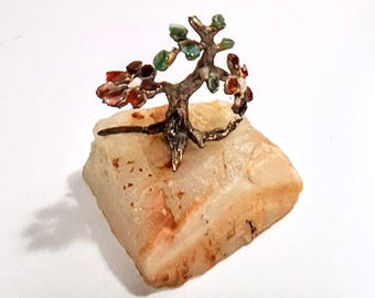 Vintage Bonsai Gold Plated Tree With Pearls And Gemstones