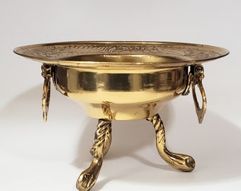 Vintage Brass Bowl Compote Twisted Tri Footed Decorative Ornate Candle Vessel Planter
