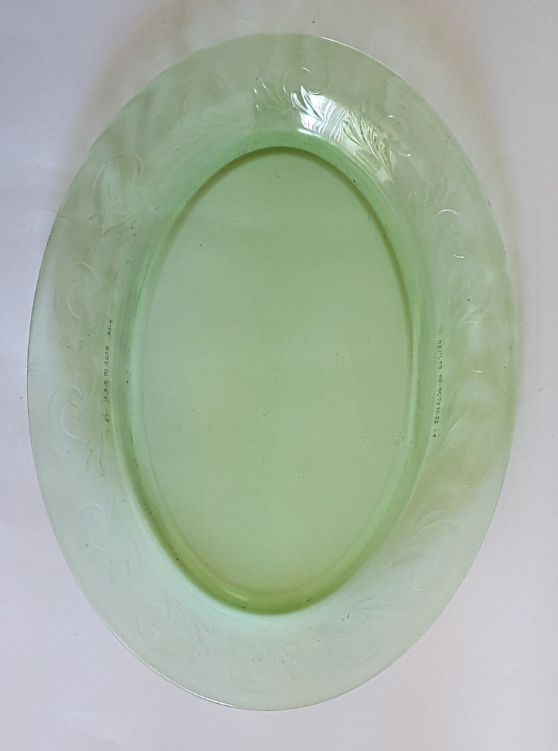 Green Depression Glass Oval Serving Platter Etsy