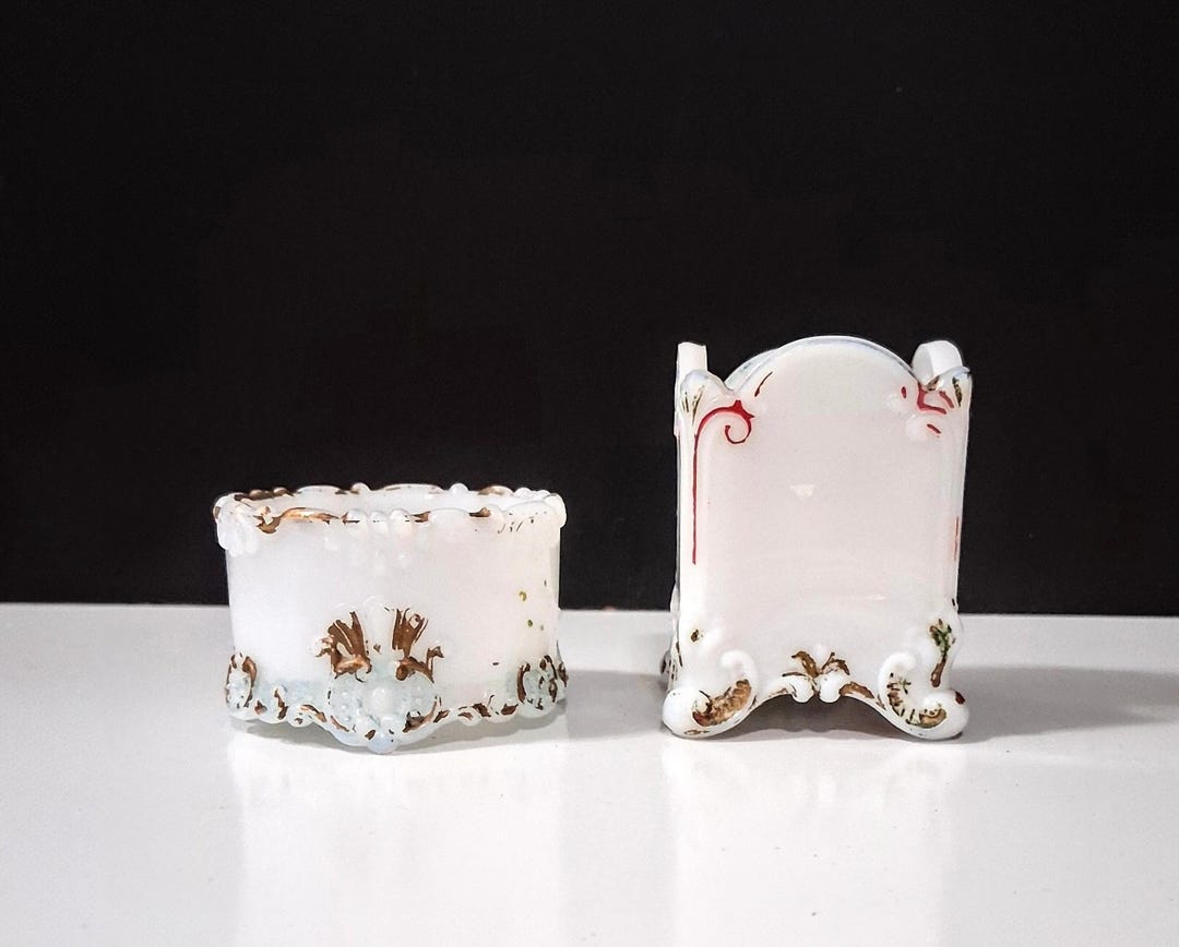 Victorian Toothpick Victorian Antique Milk Glass Hand Painted Toothpick Holder and Salt ...