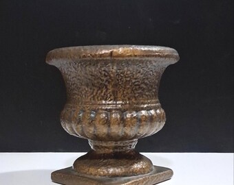 Vintage Ceramic 5" Pedestal Brown Textured Urn Vase Marked 2001