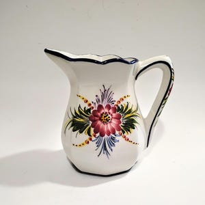 Vintage Portugal Pottery Creamer Pitcher Floral Hand Painted Signed