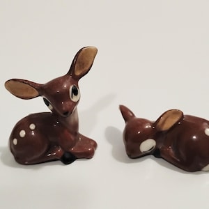 Vintage Hagen Renaker Mini Fawns Sitting And Sleeping Brown Spotted Deers