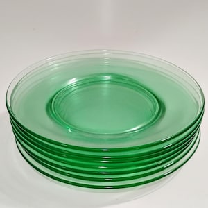 Vaseline Uranium 8 1/2" Plates Green Depression Glass Vintage Dinnerware