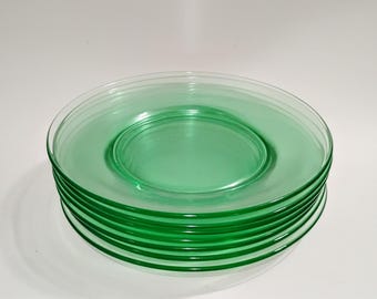 Vaseline Uranium 8 1/2&quot; Plates Green Depression Glass Vintage Dinnerware