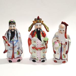 Sanxin Three Chinese Deities Fu Lu Shou Figurines Porcelain Hand Painted  Statues Feng Shui