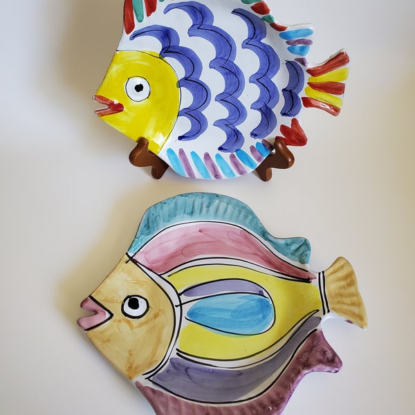 Italian Wall Hanging Fish Plates, Colorful Decorative Wall Art