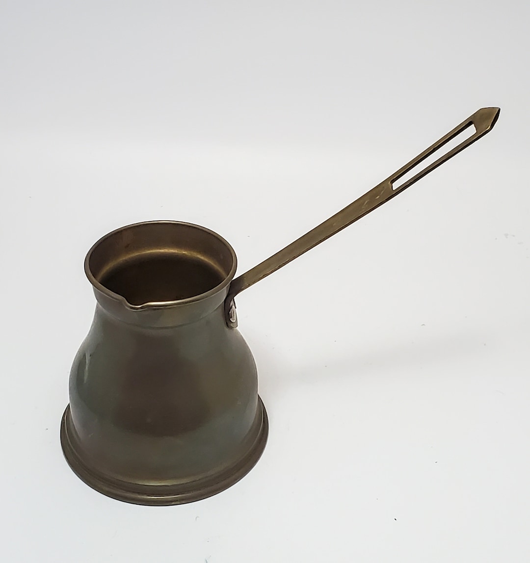 Vintage Copper Pourer With Long Brass Handle Turkish Coffee Pot Or vintage-copper-pourer-with-long-brass-handle-turkish-coffee-pot-or