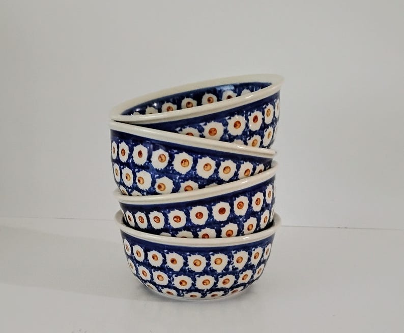 Boleslawiec Polish Pottery Peacock 5 Berry Bowls Set of Four