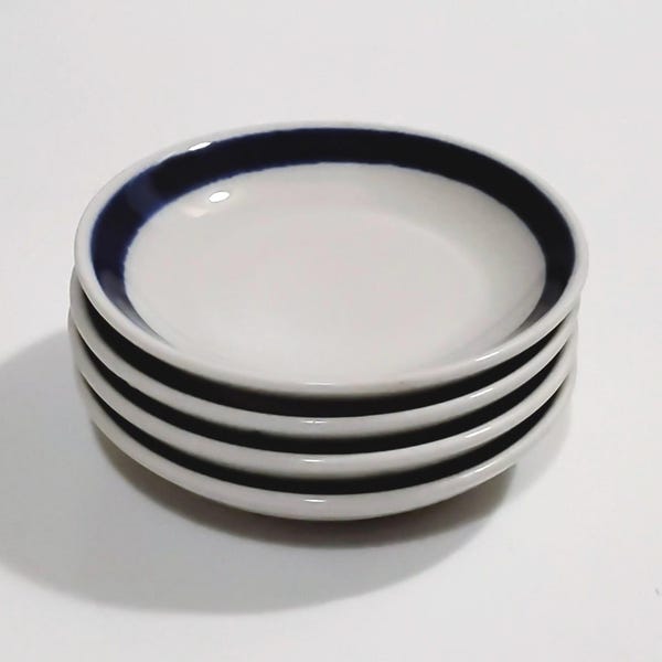 Vintage 3 3/4" Butter Pat White Blue Stripe SET OF TWO