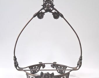 Antique Ornate Silver Plated  Floral Basket Stand