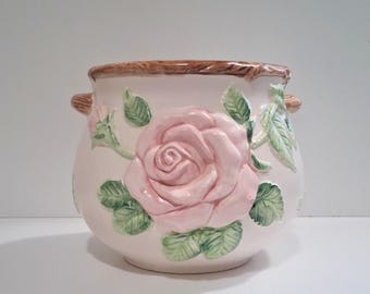 Vintage Takahashi Floral Planter: Speckled Ceramic Plant Pot