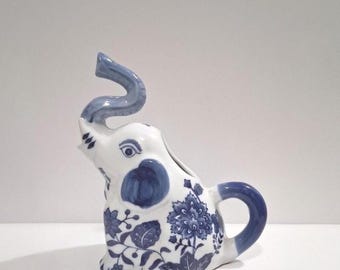 Vintage Blue And White 8 1/2" Elephant Creamer Formalities by Baum Bros