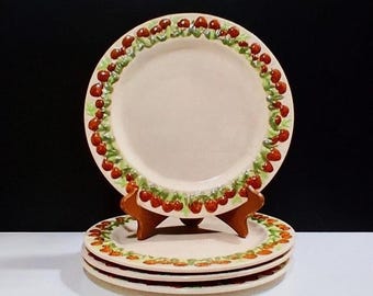 Vintage Stoneware Mushroom 10 1/2" Dinner Plates Set of Four