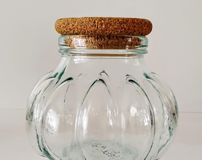 Italian Green Glass Pumpkin Shaped Jar Canister With Cork Lid Made In Italian Green Glass Pumpkin Shaped Jar Canister With Cork Lid Made In