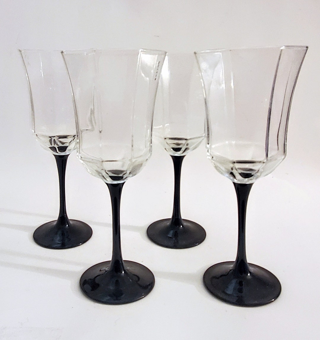 Luminarc Octime Wine Glasses Black Stem Octagonal Etsy