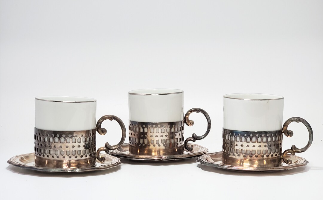 Vintage Italian Demitasse Espresso Cups Ornate Silver Tone Etsy