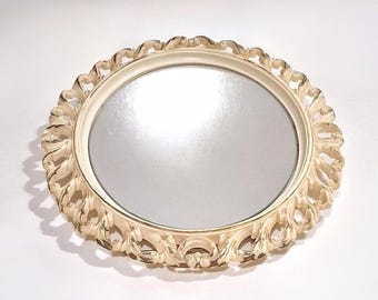 Vintage Syroco Beige & Gold Gilt Oval Mirror