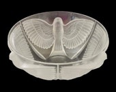 Crystal Lalique Style Bowl W 3 Frosted Dove Birds Heavy