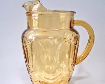 Vintage Anchor Hocking Glass Colonial Tulip Amber Pitcher