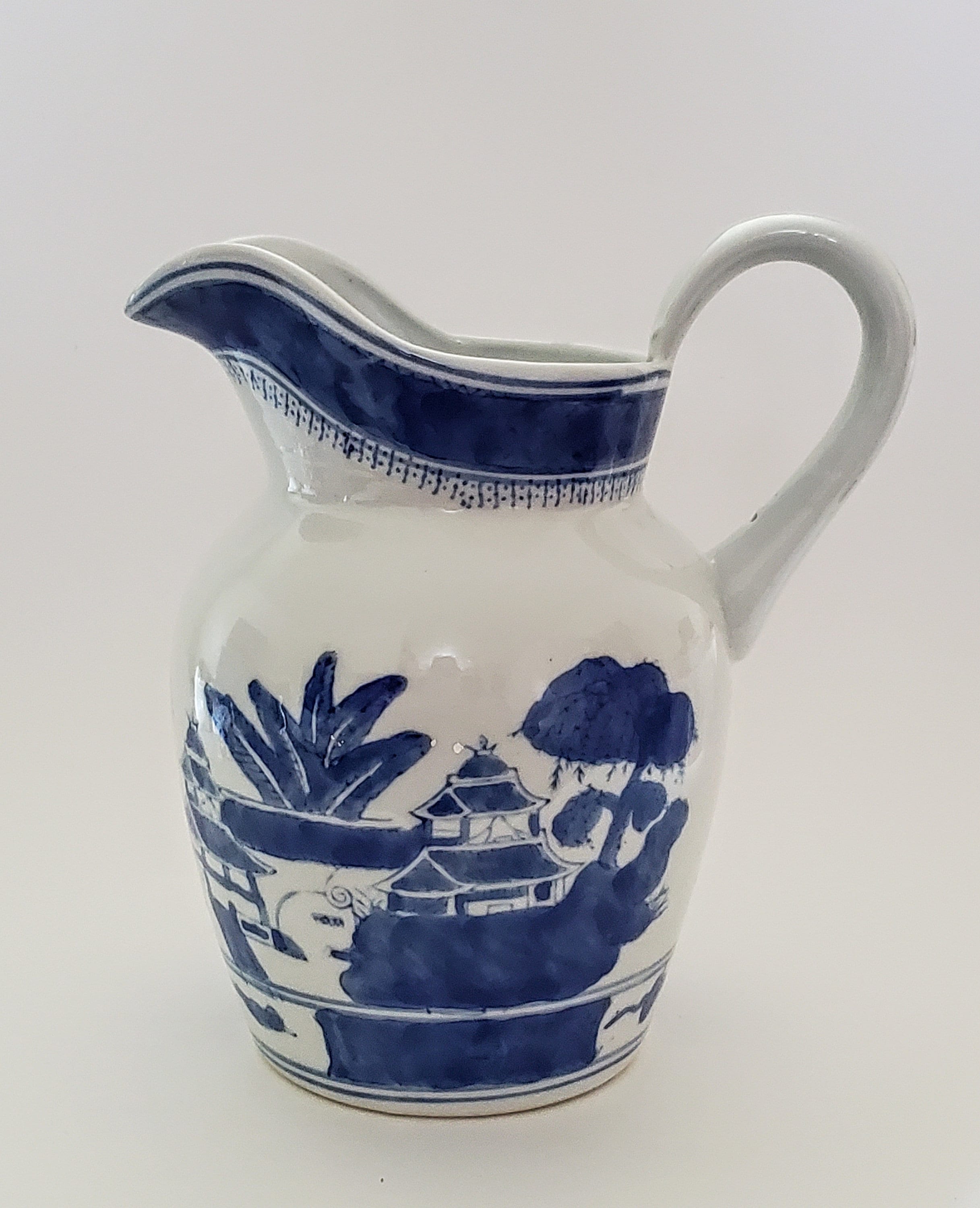 Vintage Blue & White Pitcher Vase Decorative Etsy UK
