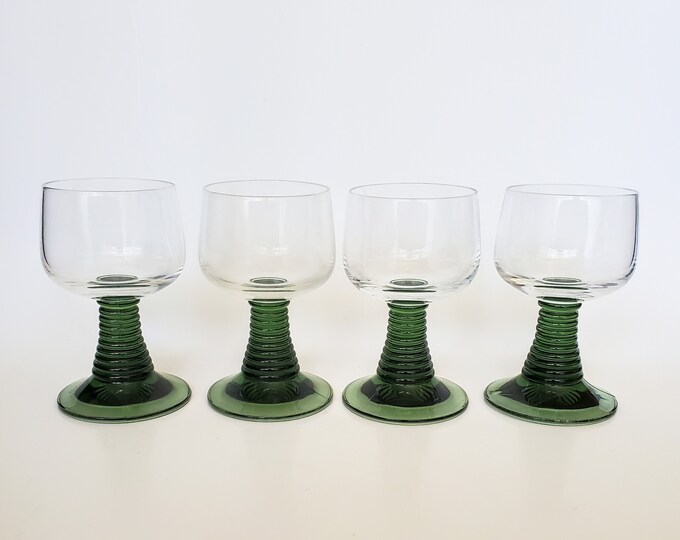 Vintage Roemer German Wine Glasses Stemmed Green Glass Ribbed Stem Goblets Barware Etsy