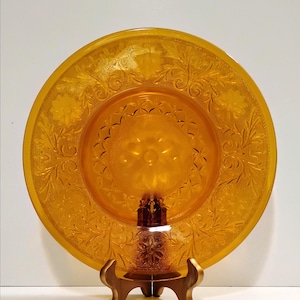 Vintage Indiana Tiara Amber Sandwich Glass 12&quot; Platter Tray Charger Plate