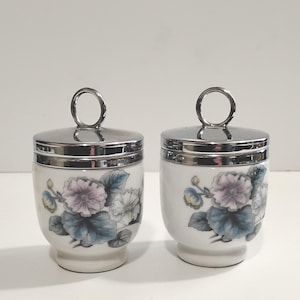 Vintage Royal Worcester Egg Coddlers Cups Woodland Floral Porcelain England
