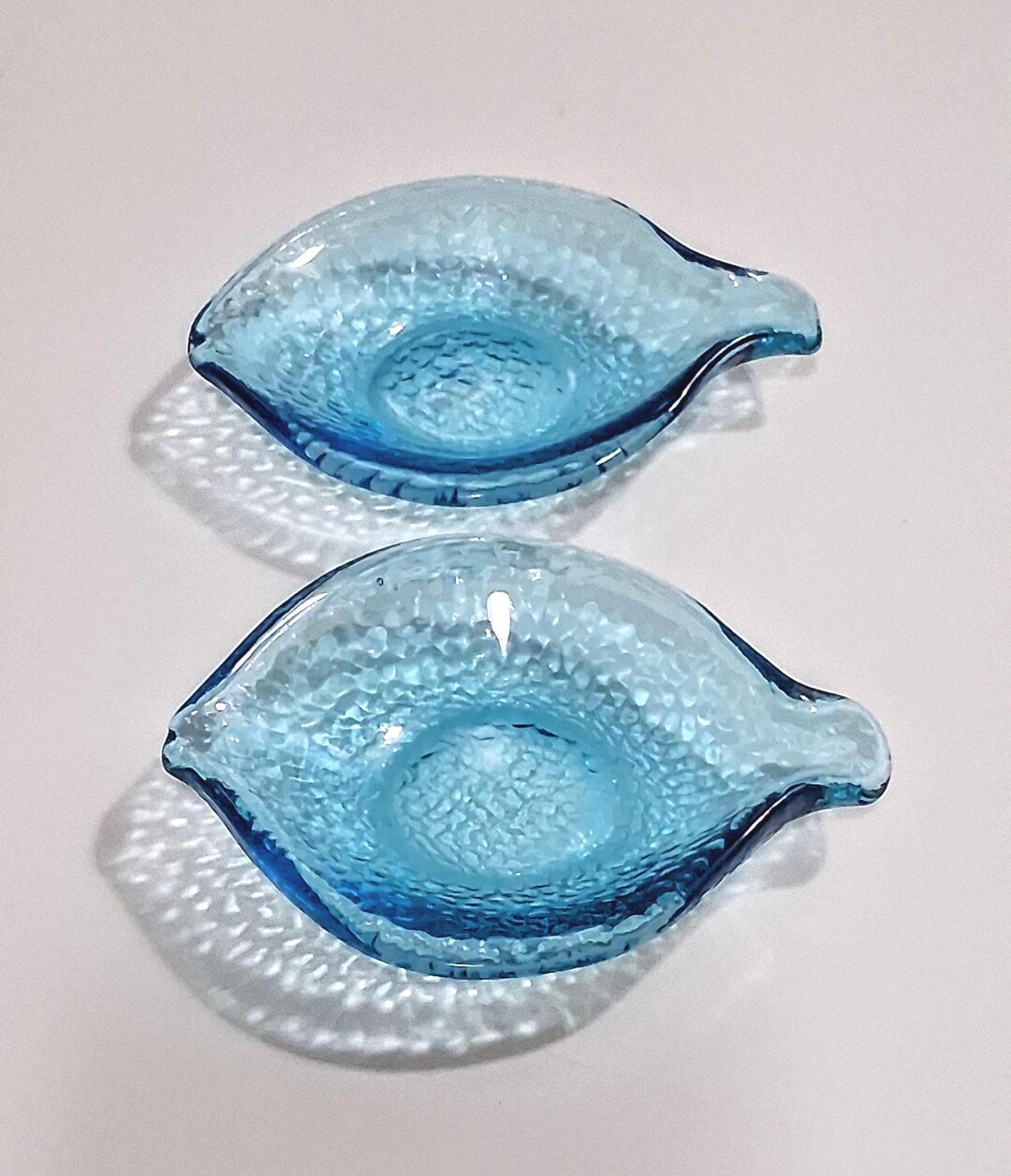 Pottery Barn Teal Blue Glass Fish Shaped Small Sauce - Trinket Plates ...