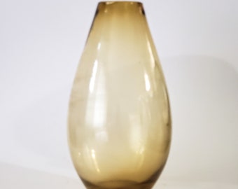 Vintage Handblown Amber Glass Vase Tear Drop Shape Decorative Floral Vase