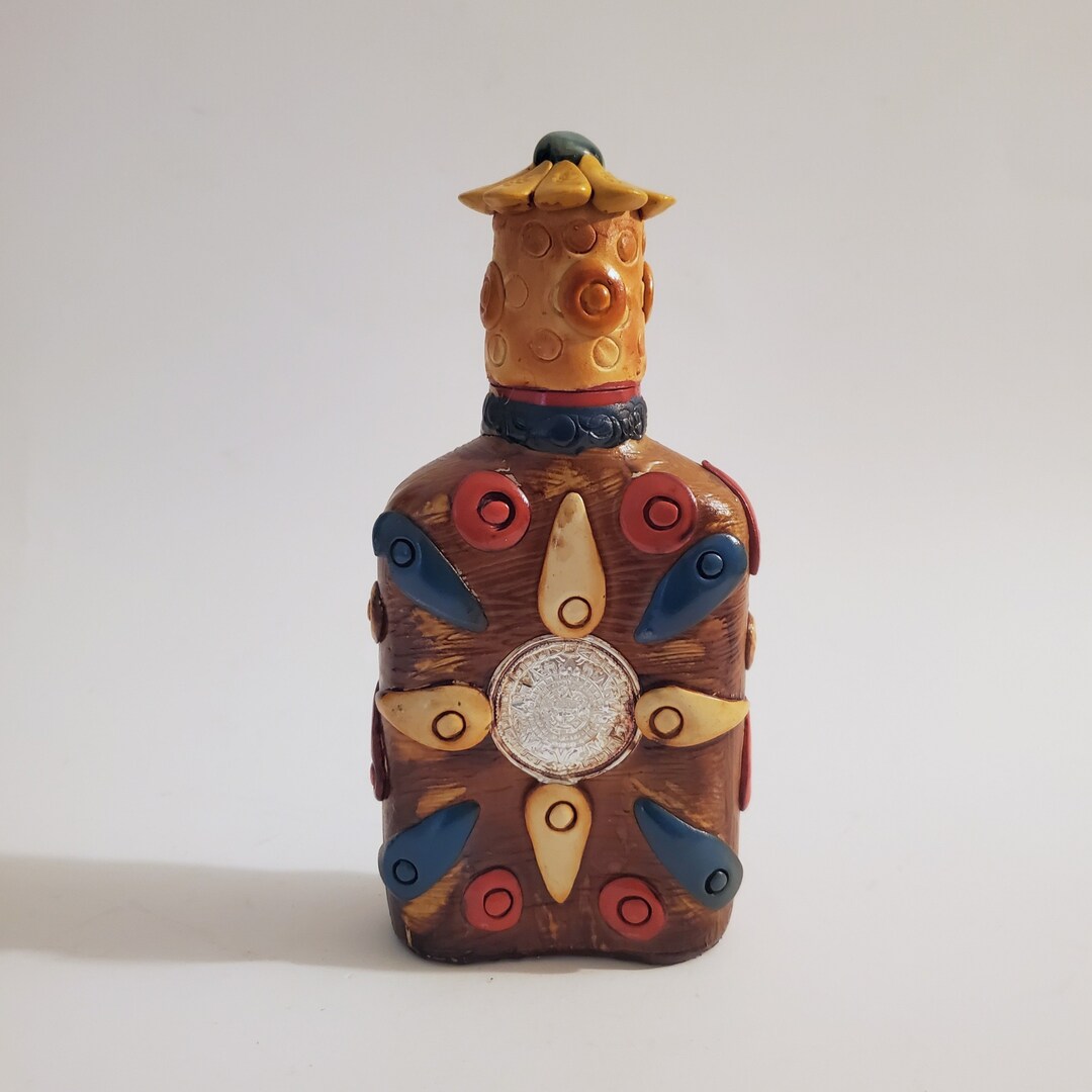 Mexican Aztec Mayan Bottle Folk Art Ceramic Decorative Etsy