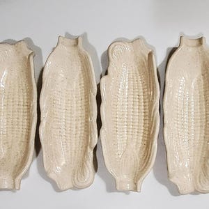 Vintage Corn On The Cob Dishes: Embossed Ceramic Plates, Set of Four