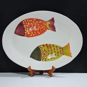 Orange Fish Platter - Etsy Vintage Hand Crafted Hand Glazed‎ Orange~Red~ FISH SERVING PLATTER-DECOR main image 0