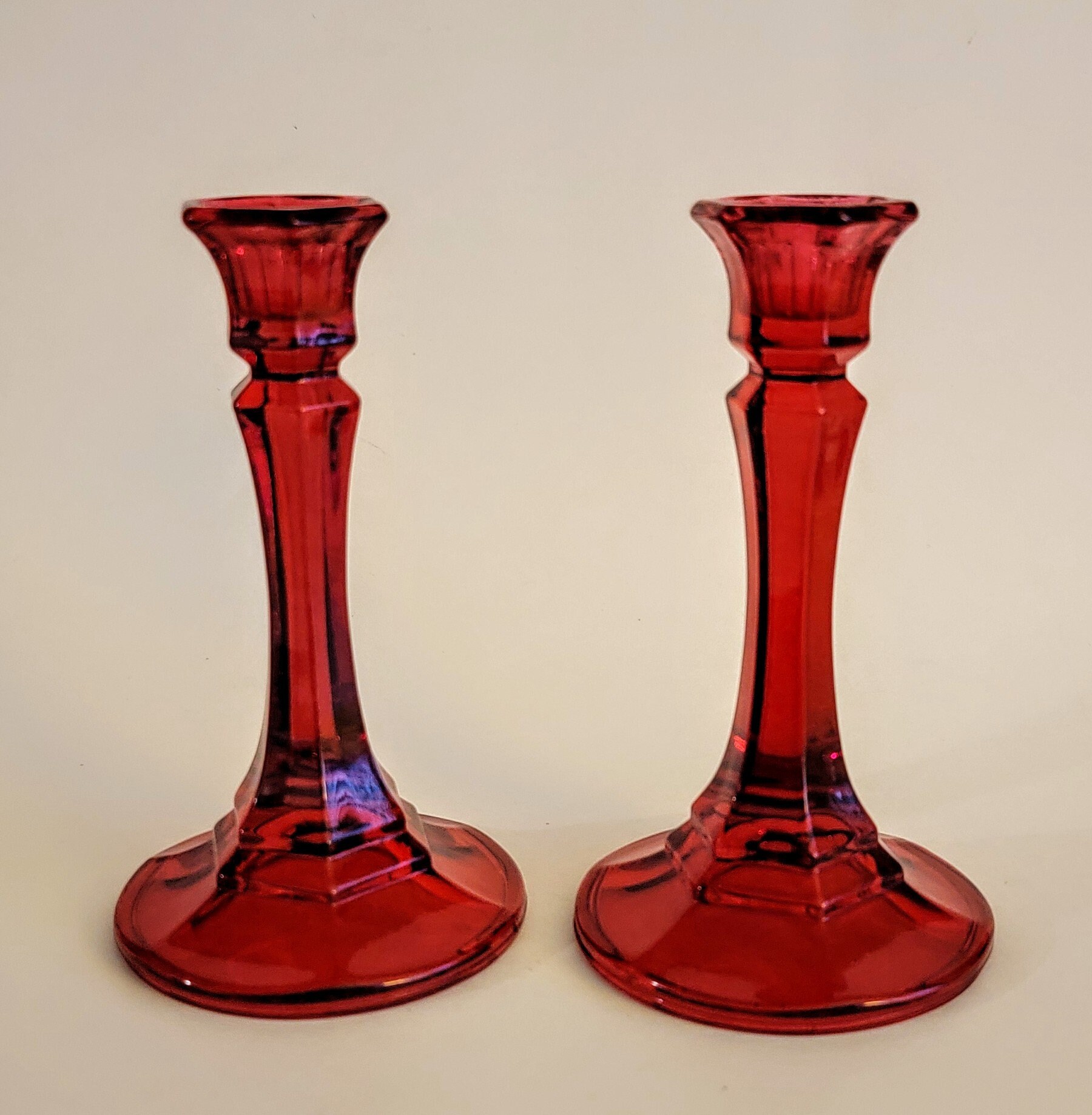 Vintage Ruby Red Glass Candlestick Holders Etsy