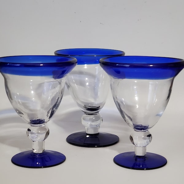 Vintage Mexican Hand Blown Glasses Dessert Parfait Drinkware Barware Made In Mexico