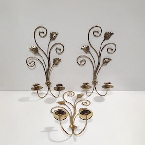 Vintage Leaf Scroll Sconces: Home Interiors Set of Three