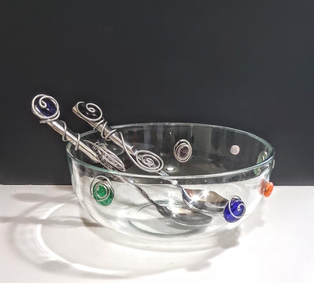 Vintage Dary Rees Glass Salad Bowl and Serving Spork and Fork - Etsy