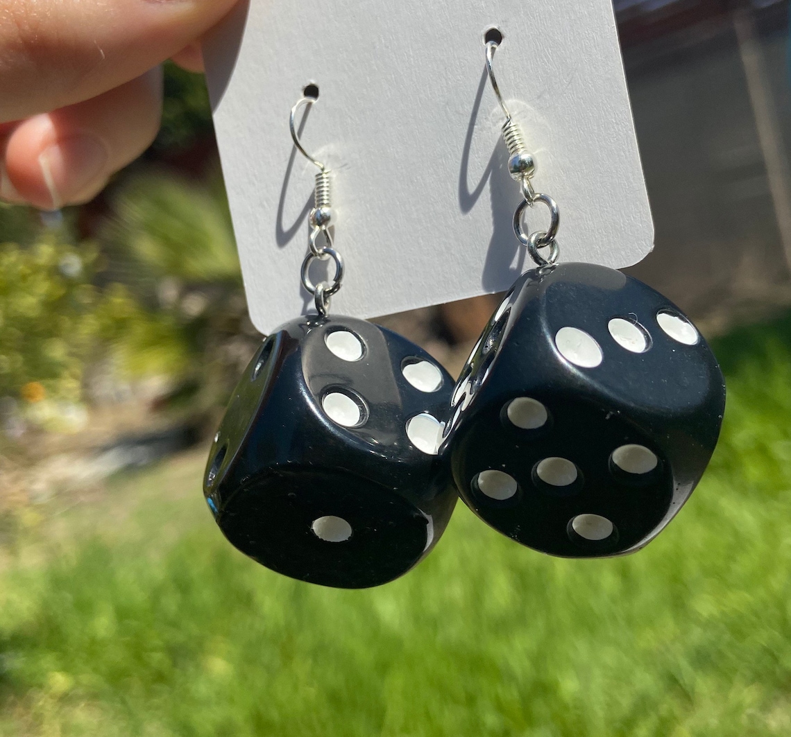 Large Black and White Dice Earrings Etsy