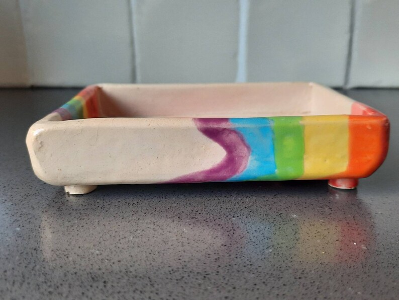 housewarming gift Handmade ceramic soapdish handmade gift bathroom accessories rainbow earthenware handmade soap holder